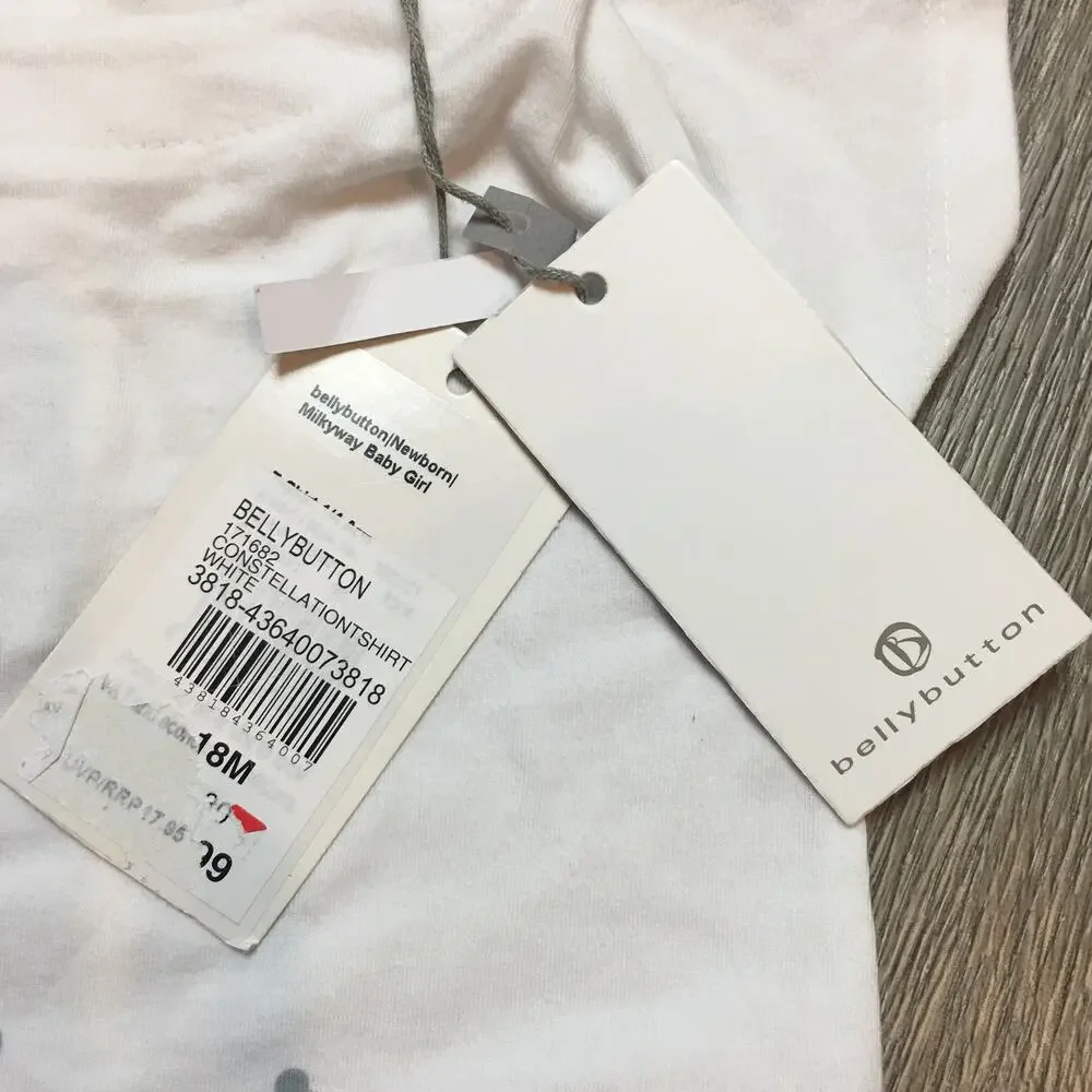 NWT Bellybutton Newborn organic cotton Unisex constellation white shirt size 80